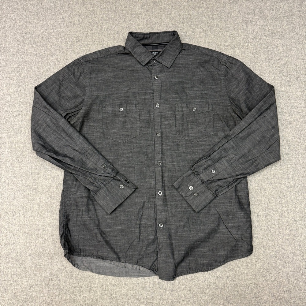 Alfani Button Down Shirt |Medium |Charcoal Gray |Regular Fit Long Sleeve Cotton